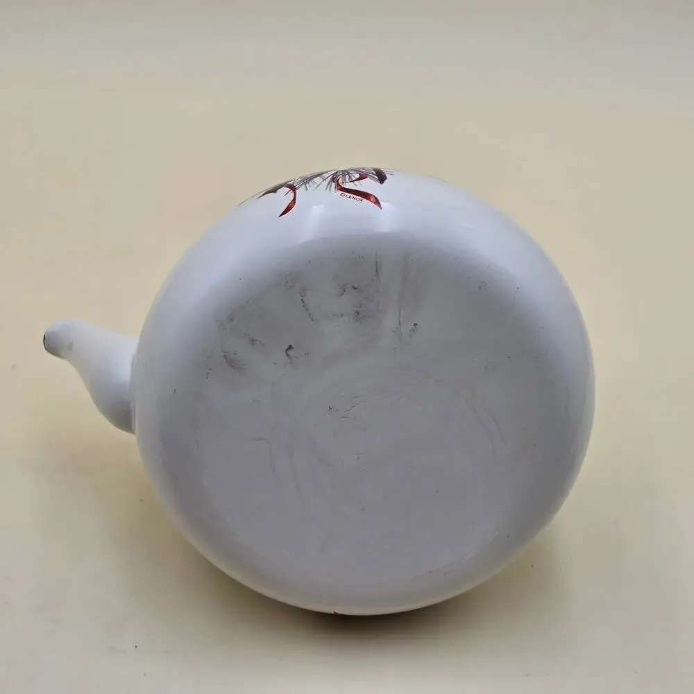 Lenox Winter Greetings Cardinal Enamel Tea Kettle 2.5 Qt Catherine McClung *RUST